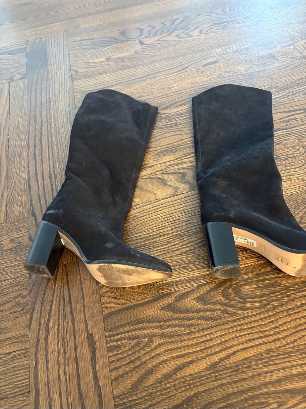 SCHUTZ Black Suede Mid-Calf Block Heel Boots